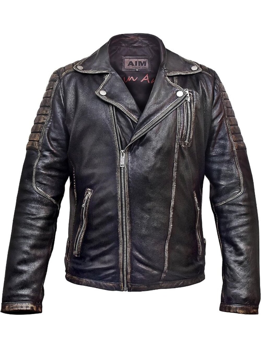 Men’s Rub off Black Genuine Sheep Leather Biker Jacket